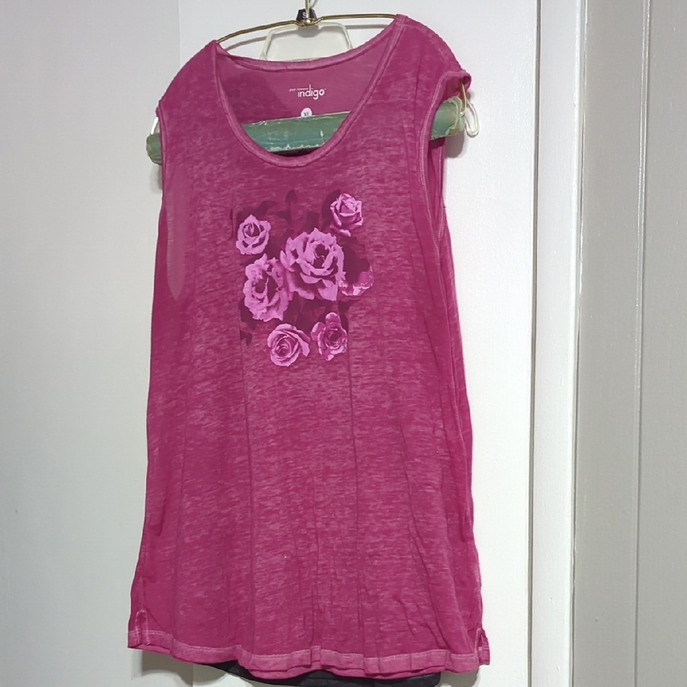 1 Fuchsia and 1 Black Floral Tank Top